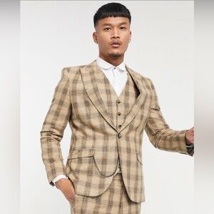 ASOS Design Shelby & Sons Men’s Slim Fit Plaid Tan Check Blazer 🤎✨